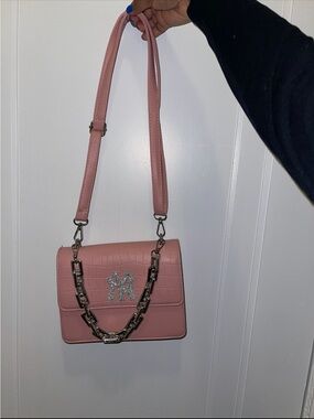 Pink Rhinestone Logo Crossbody Bag - Women Bags